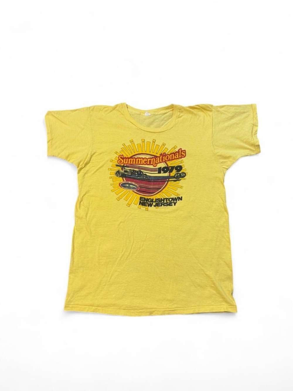 Vintage 70s 1979 NHRA summernationals drag racing hot rod tee yellow M mens RARE